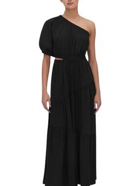Cuyana One Shoulder Cut Out Maxi Dress Pima Modal Knit Black S